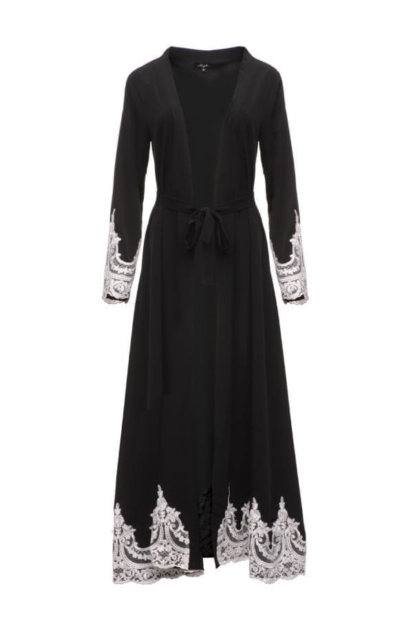 Open Lace Abaya in Black Forest