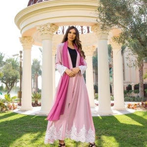 Open Lace Abaya in Blush Rose