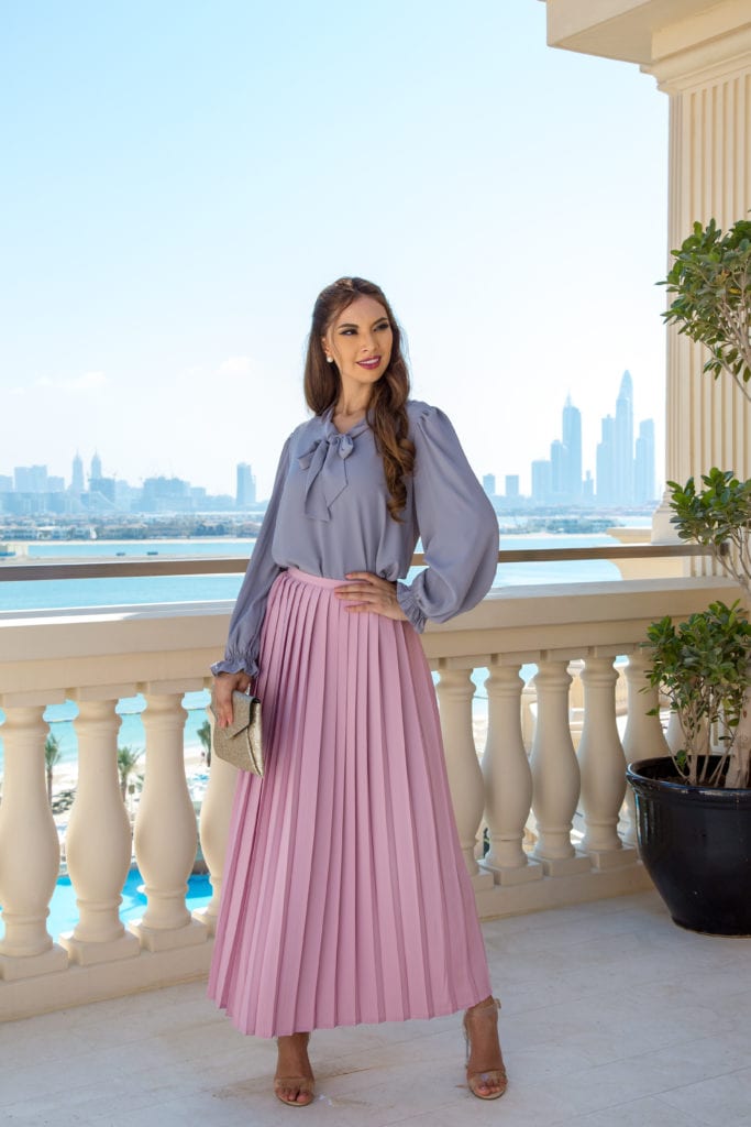 Mayada Bow Blouse and Classic Pleated Skirt